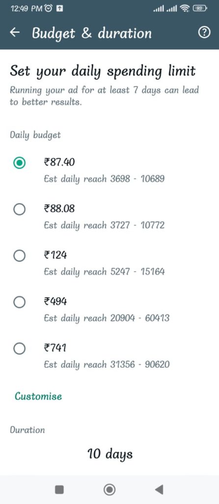 How to budget set on WhatsApp Add 