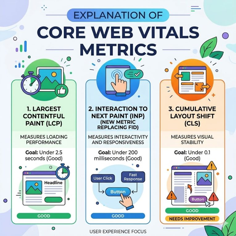 Explanation of Core Web Vitals Metrics (LCP), (INP) and (CLS)